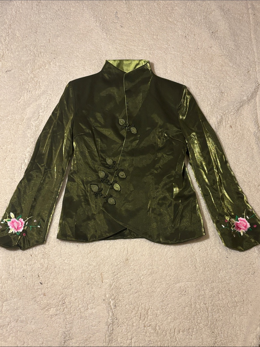 Da Mutang Zhuano Traditional Chinese-Style Olive Green Embroidered Jacket XL
